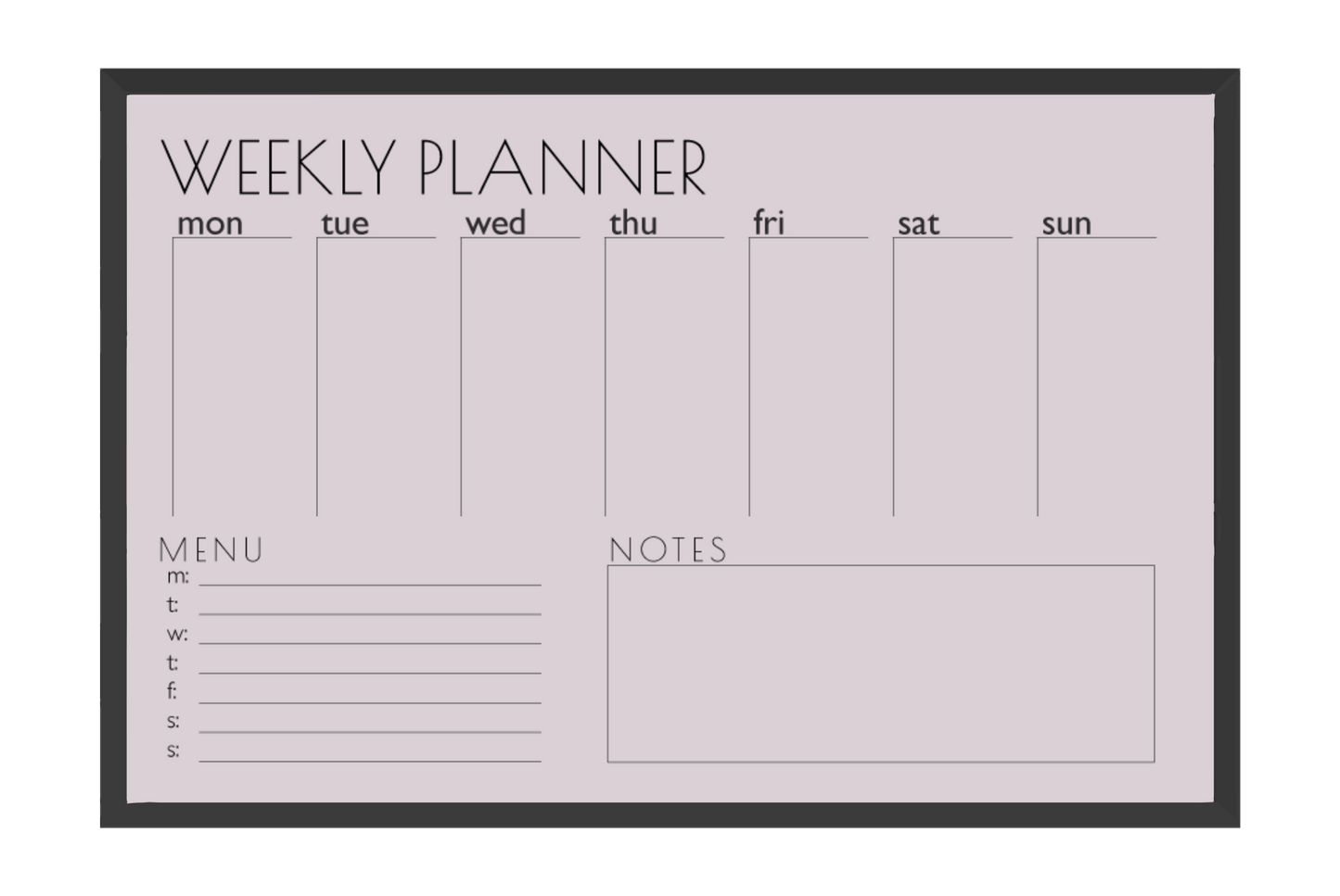 Weekly Planner + Menu