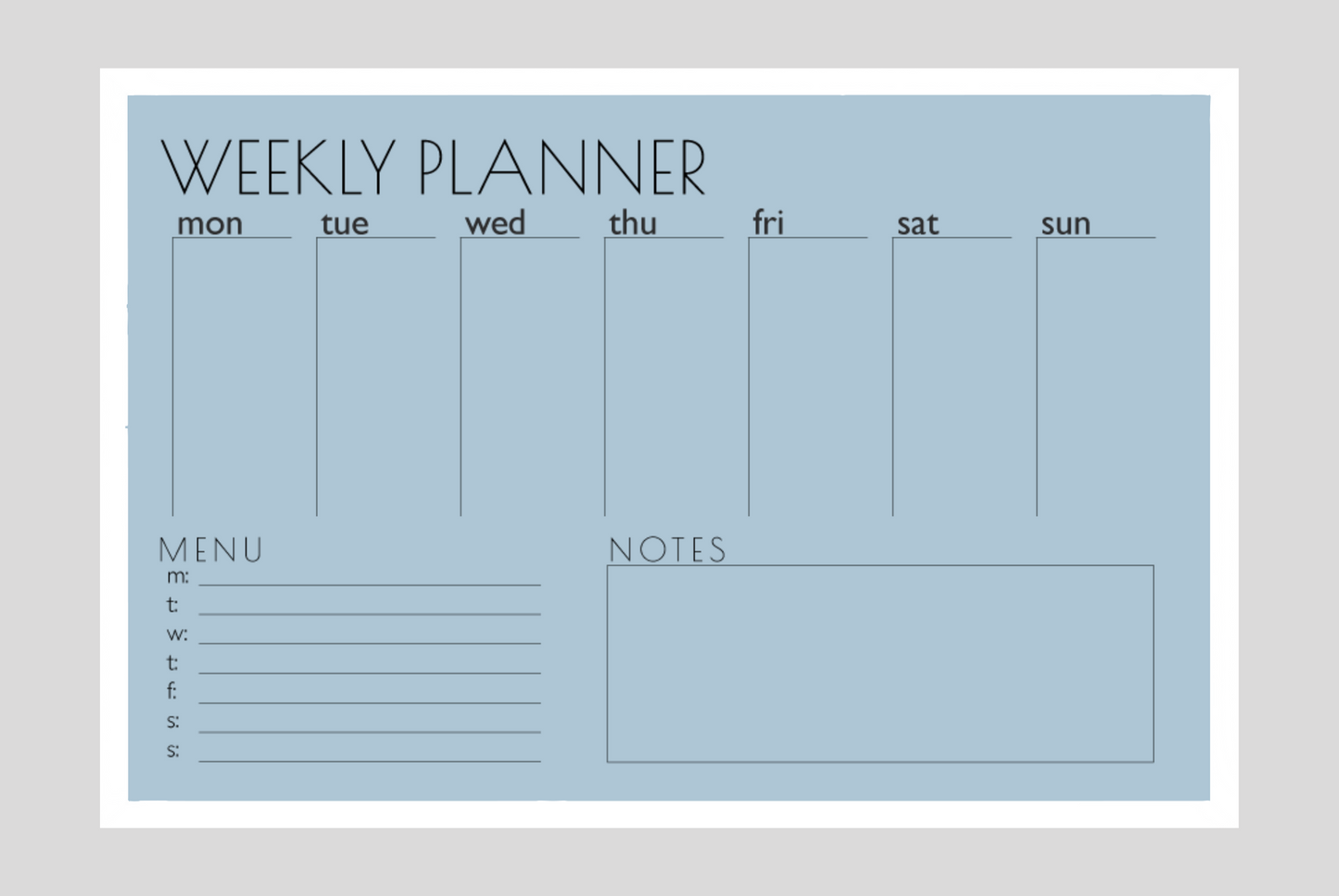 Weekly Planner + Menu
