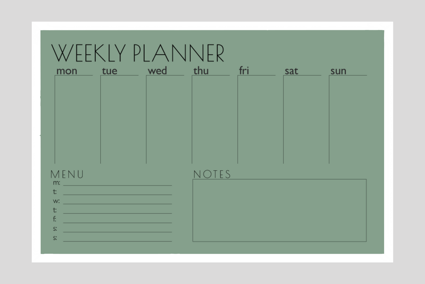 Weekly Planner + Menu