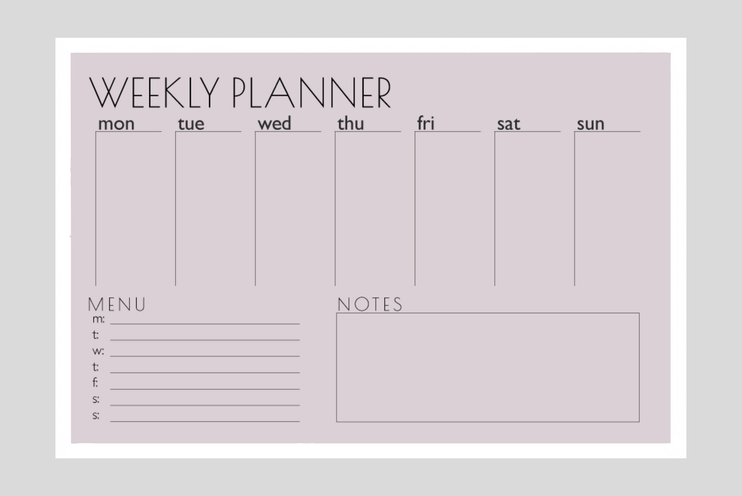 Weekly Planner + Menu