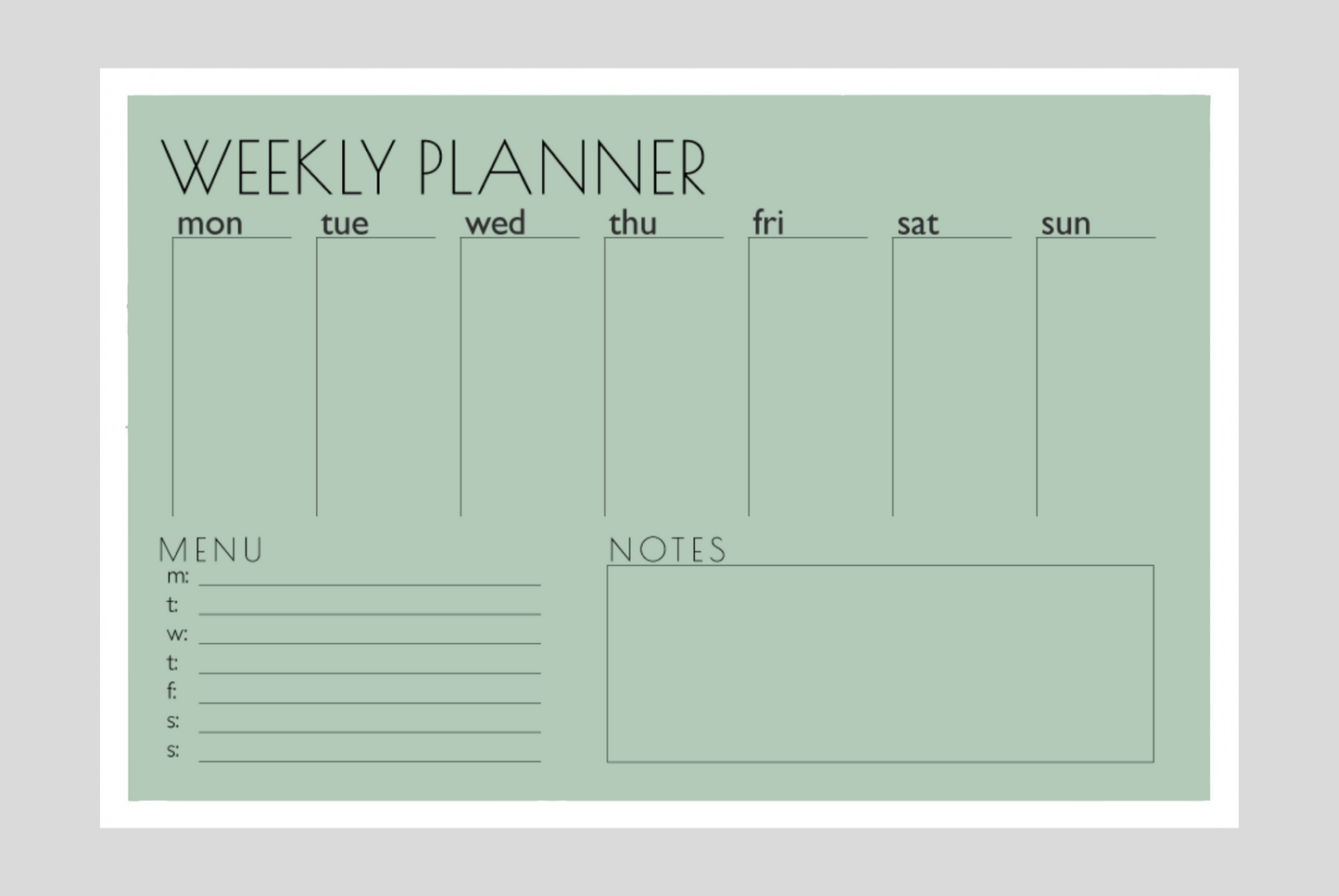Weekly Planner + Menu