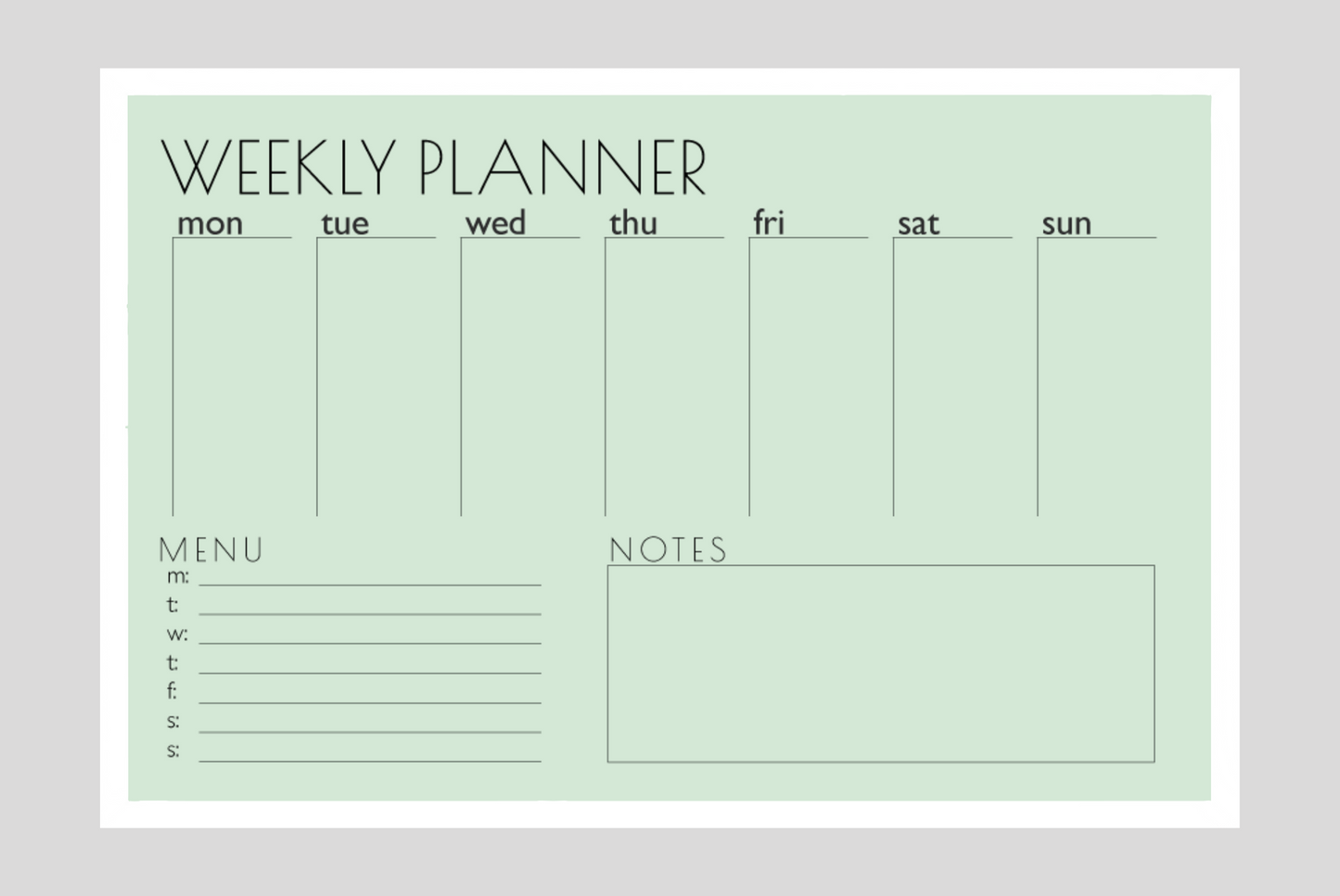 Weekly Planner + Menu