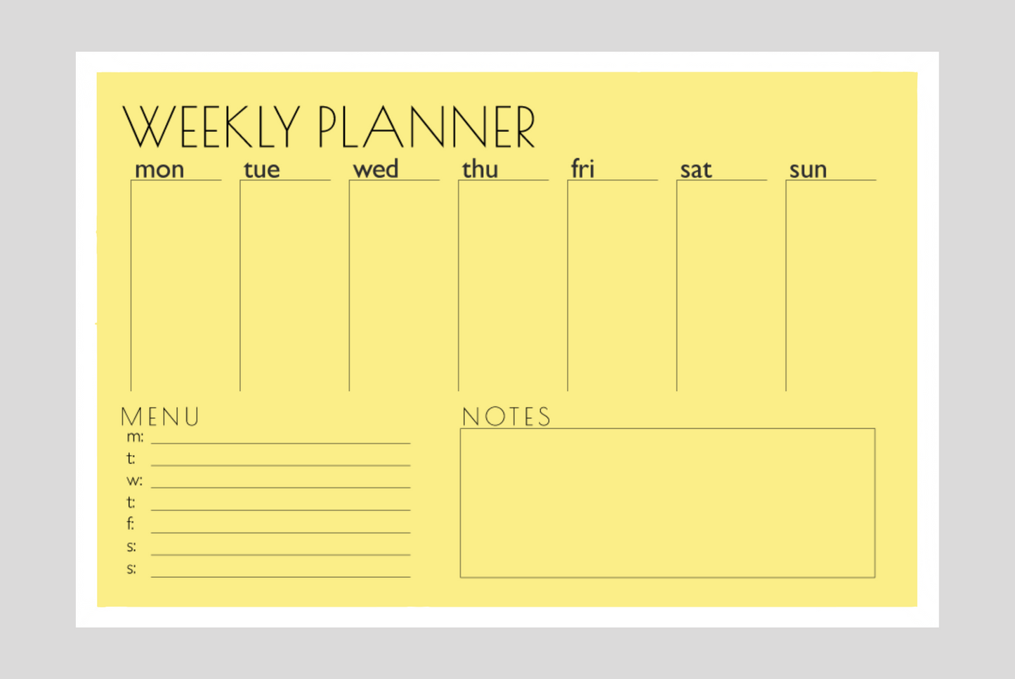 Weekly Planner + Menu