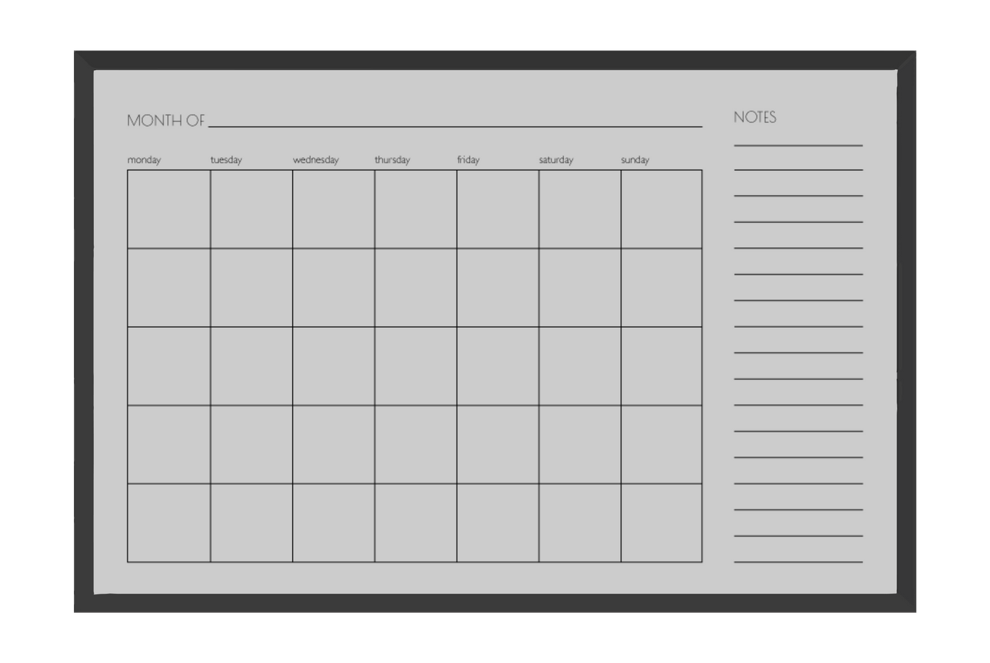 Monthly + Notes Calendar