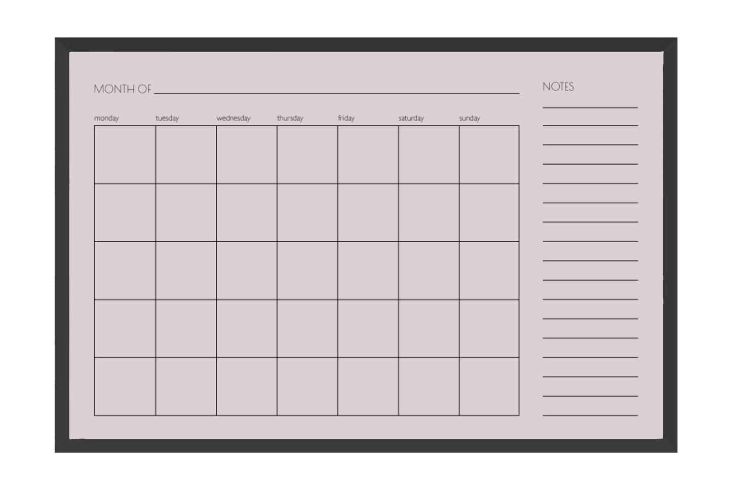 Monthly + Notes Calendar