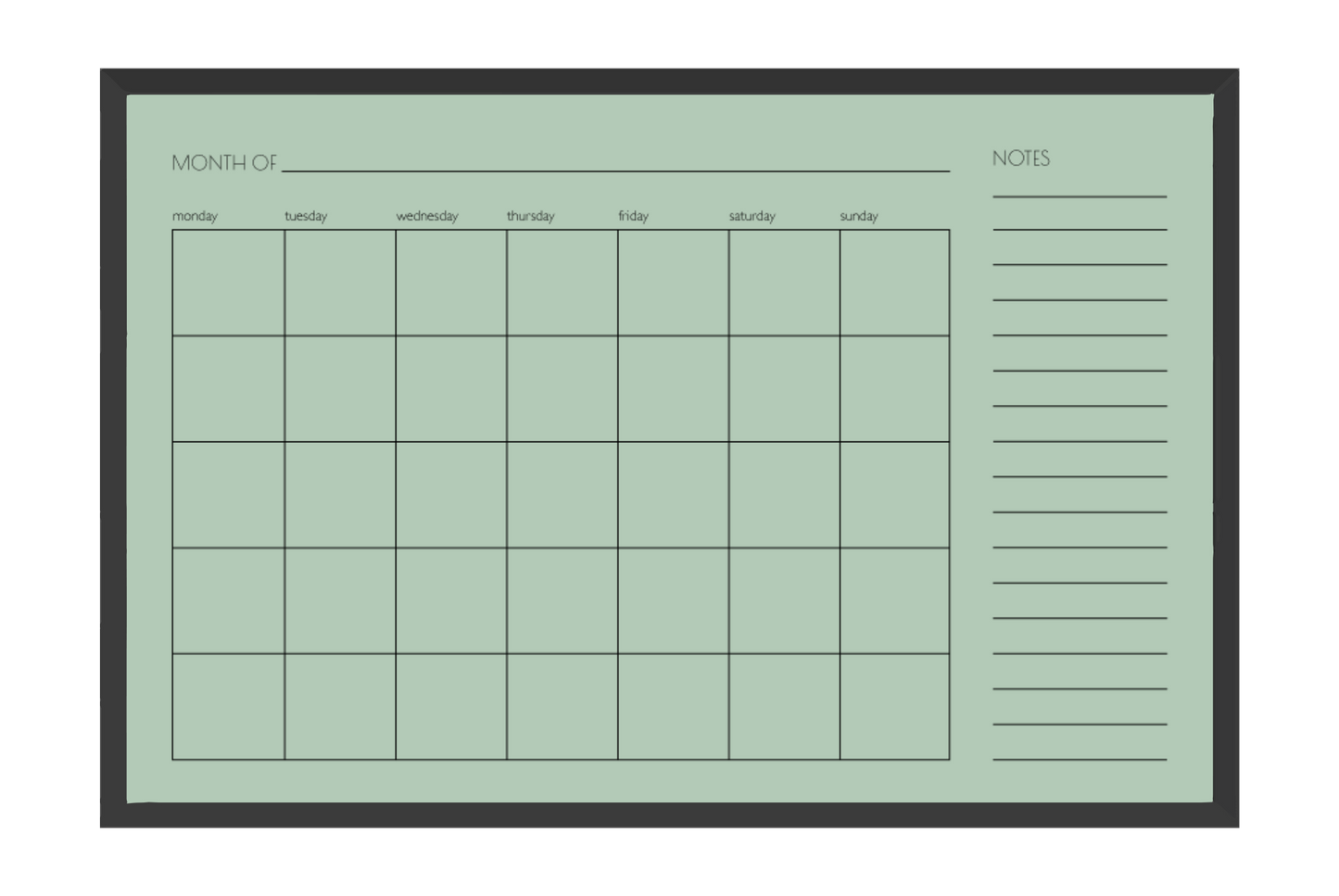 Monthly + Notes Calendar