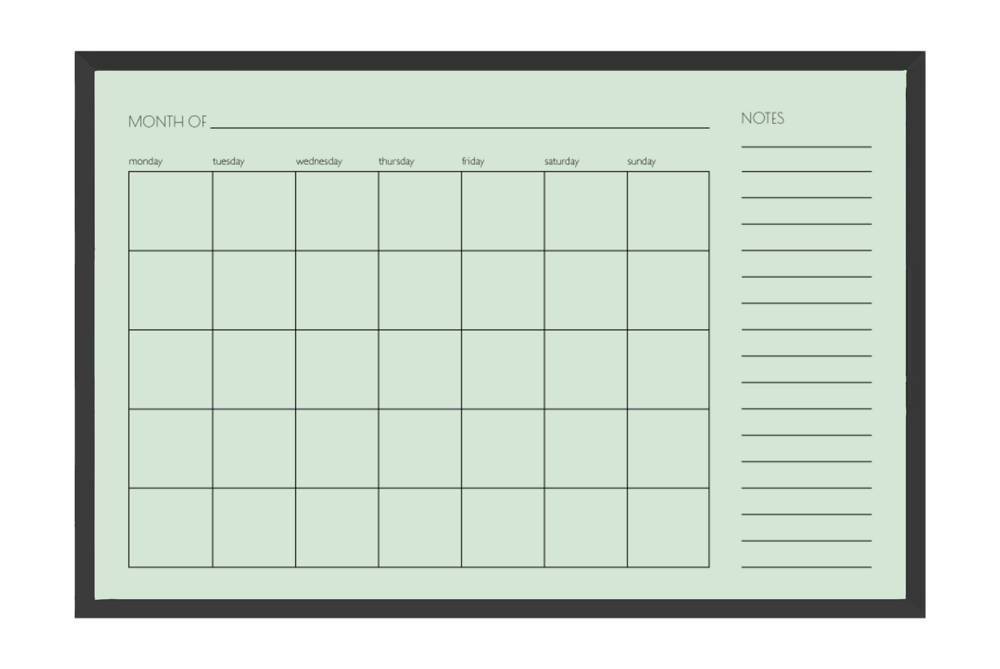 Monthly + Notes Calendar