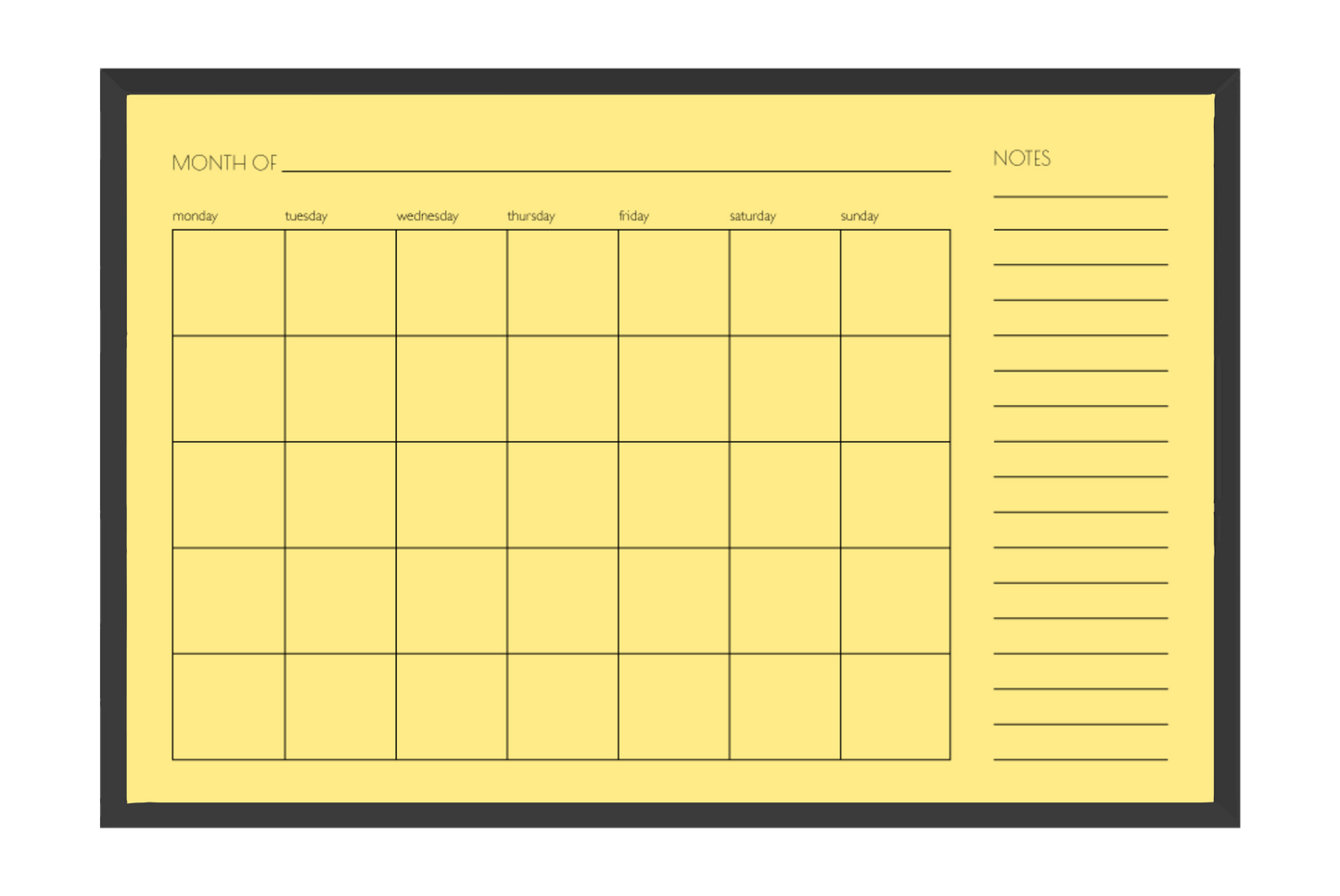 Monthly + Notes Calendar