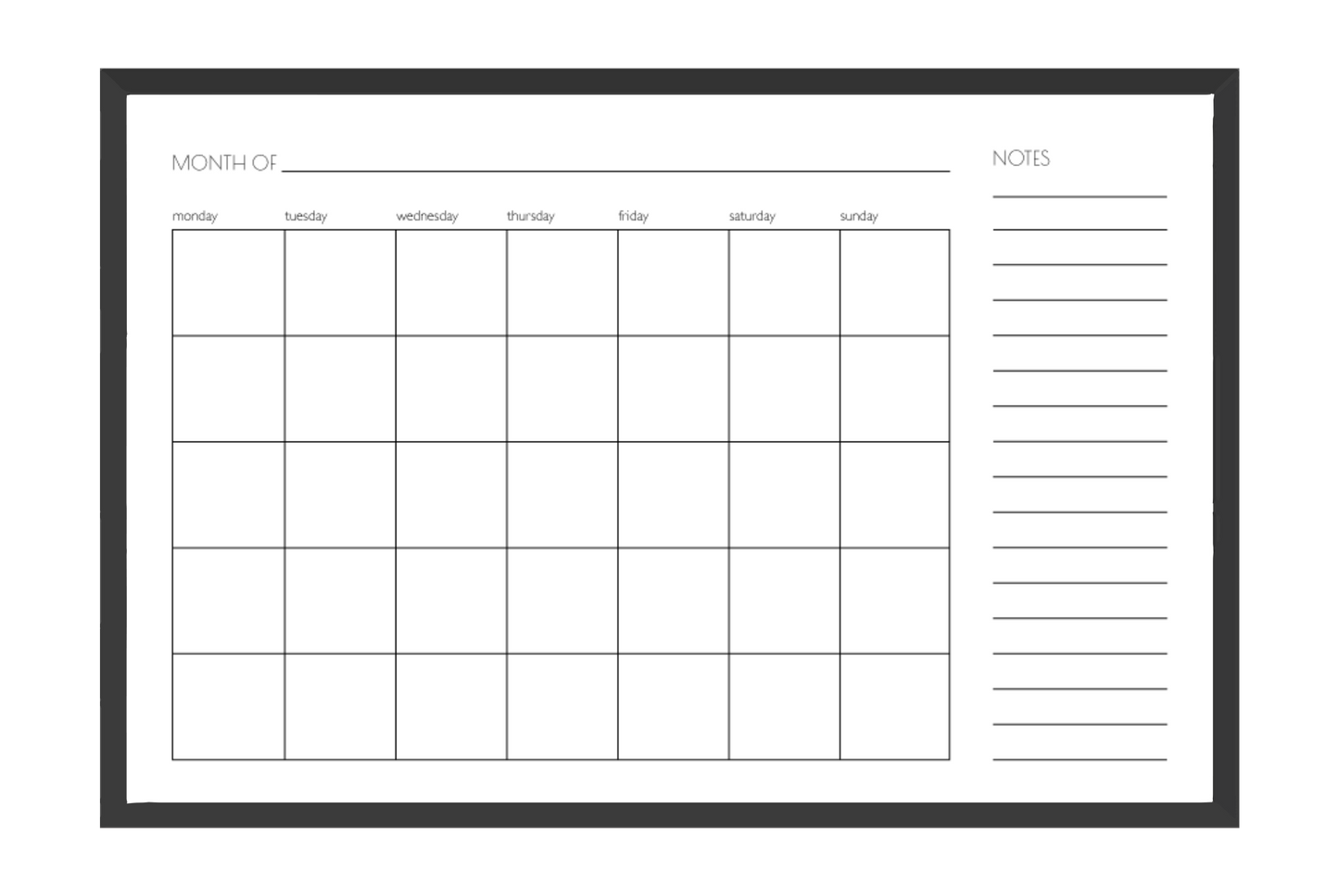 Monthly + Notes Calendar