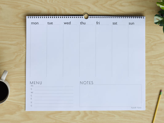 Weekly Paper Planner | Menu + Notes + Weekly Overview | Large 20x16 Format | 26 Tear-Off Sheets | Wall or Desk Use