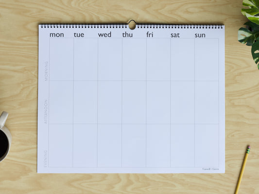 Time Block Weekly Paper Planner | Morning, Afternoon, Evening Layout | 20x16 Desk or Wall Format | 26 Pages | Monday Start