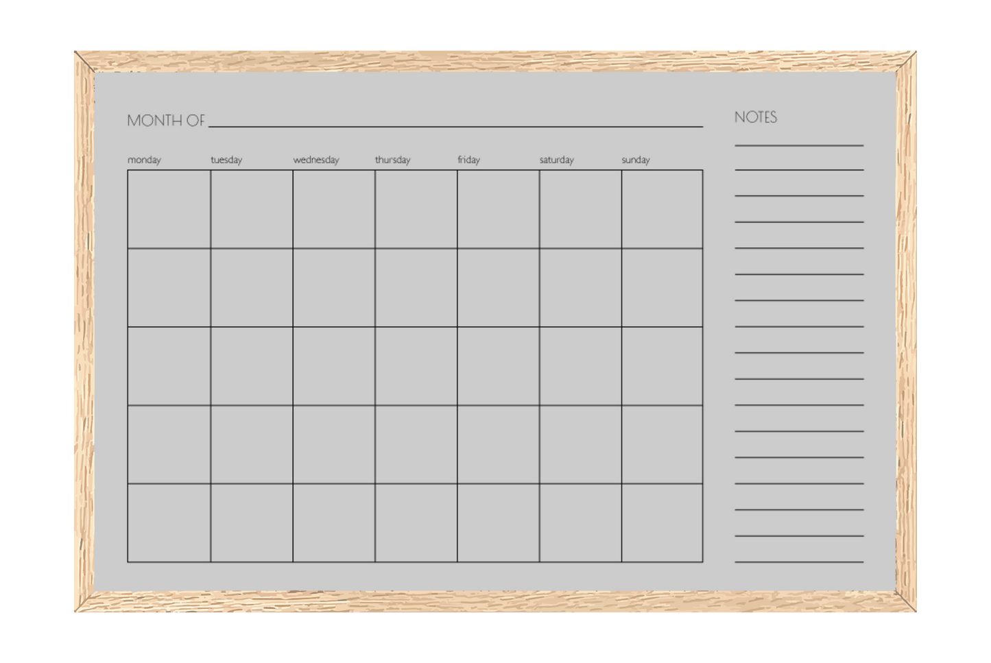 Monthly + Notes Calendar