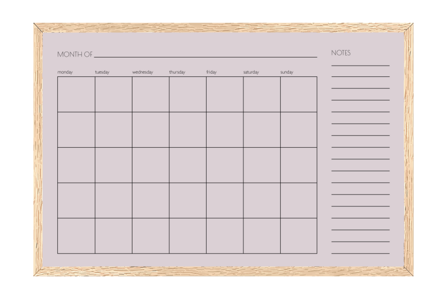 Monthly + Notes Calendar