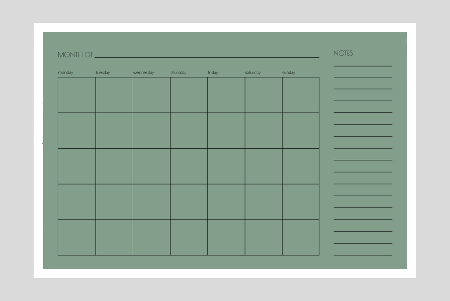 Monthly + Notes Calendar