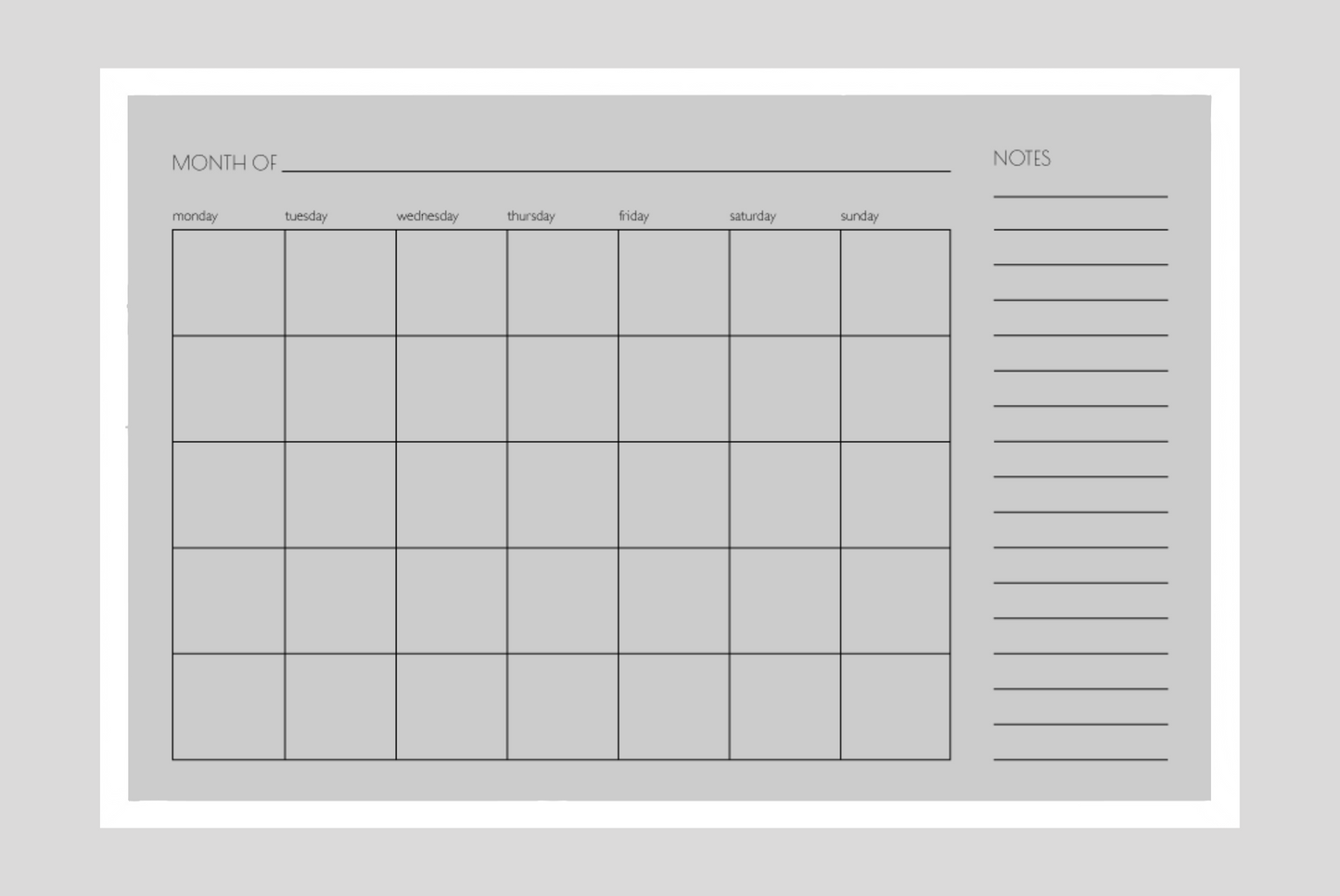 Monthly + Notes Calendar