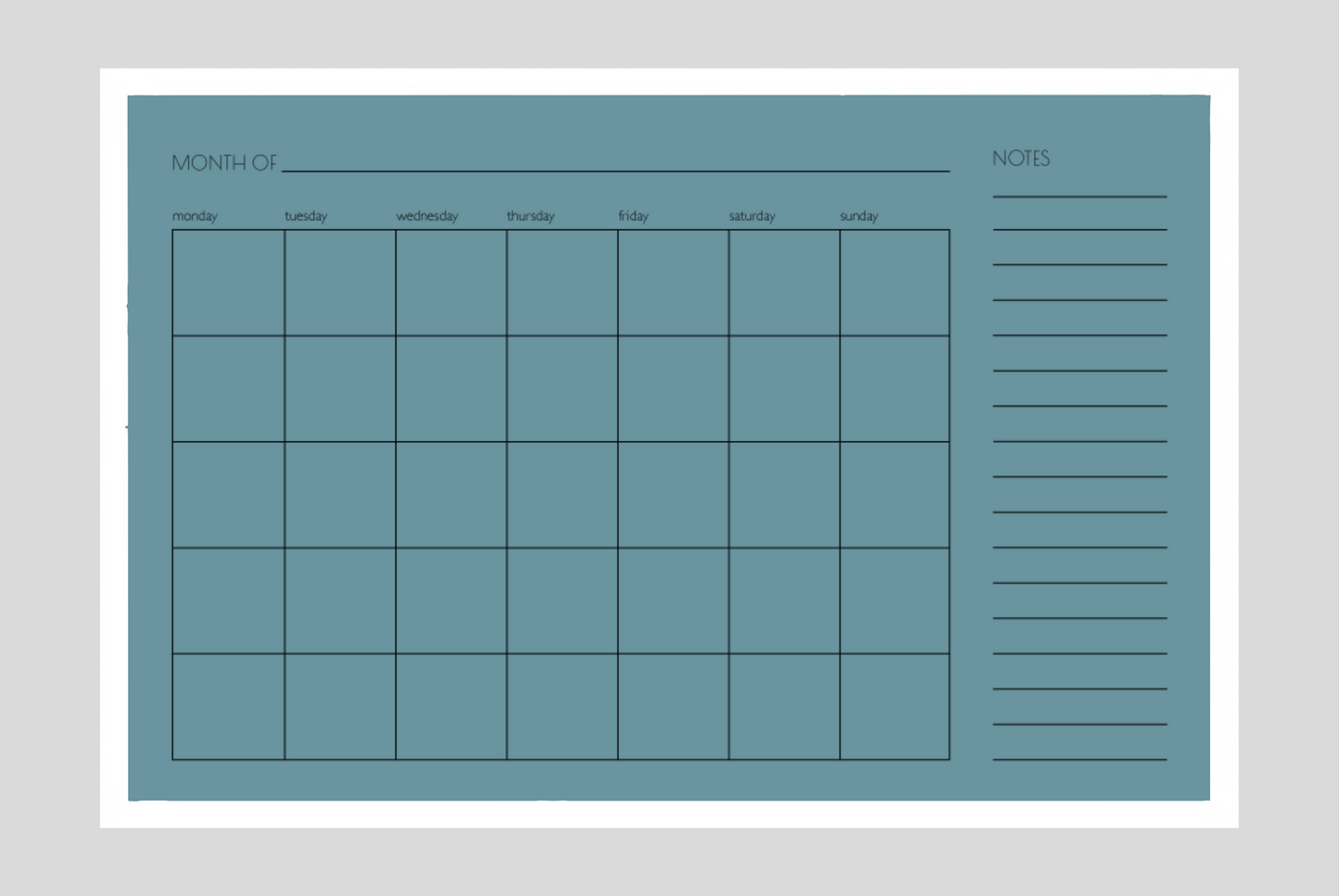 Monthly + Notes Calendar