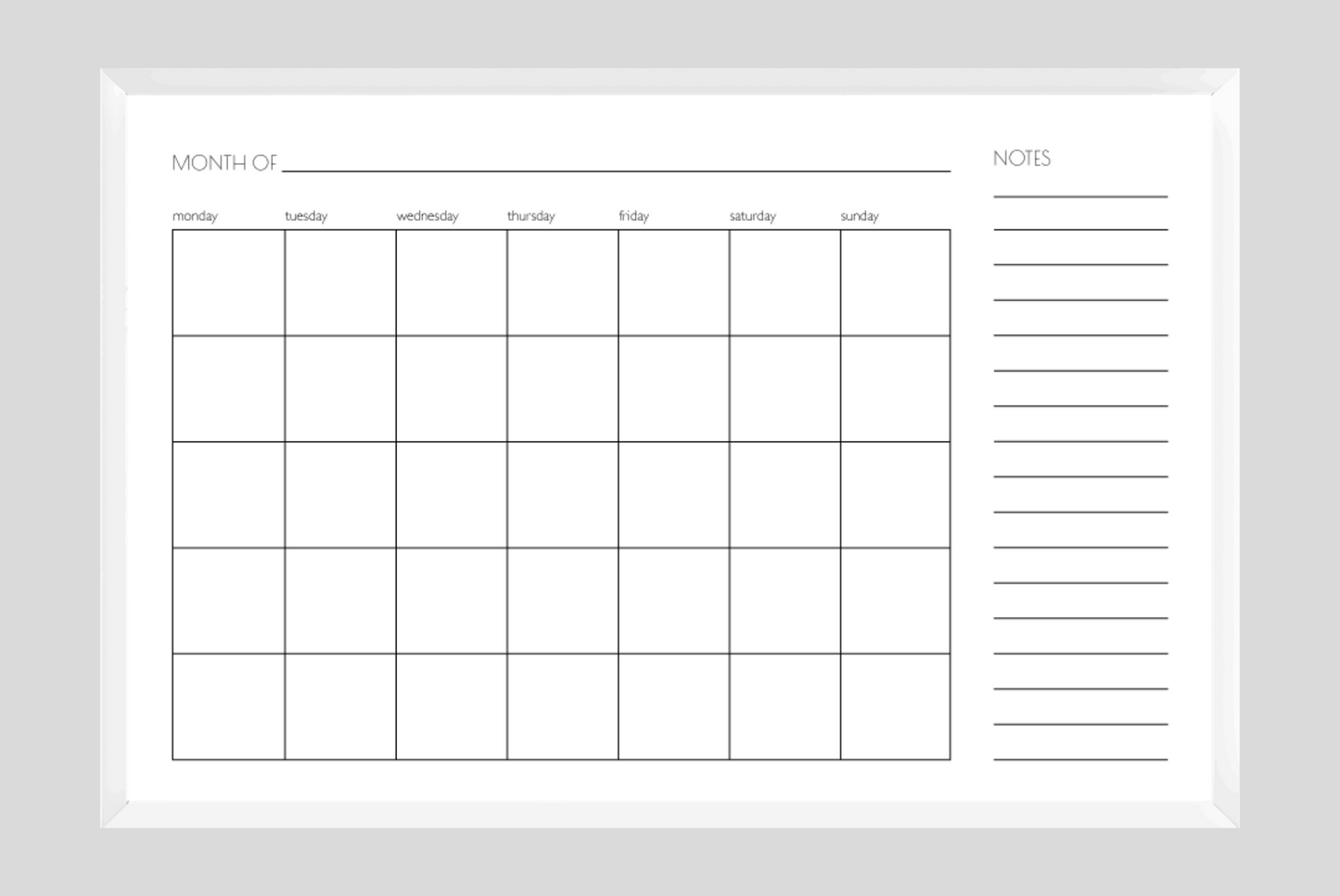 Monthly + Notes Calendar